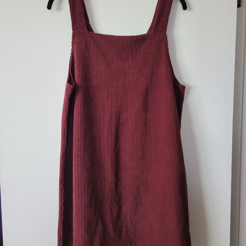 Corduroy Pinafore Dress - Burgundy